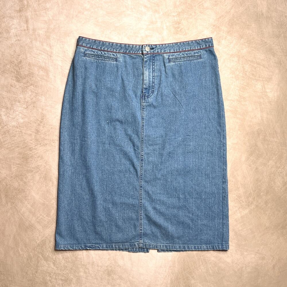 Vintage Y2K Tommy Hilfiger Jeans Denim Midi Skirt Blue Indie Streetwear Skater